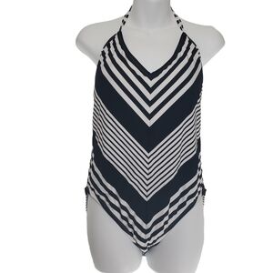 La Blanca Black Striped Open Back One-Piece Swim